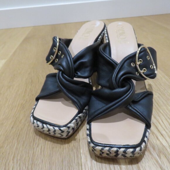 GAIMO Karoo Black Leather Cross Over Slip On Jute Platform Clog Sandals 10.5 - Picture 7 of 16